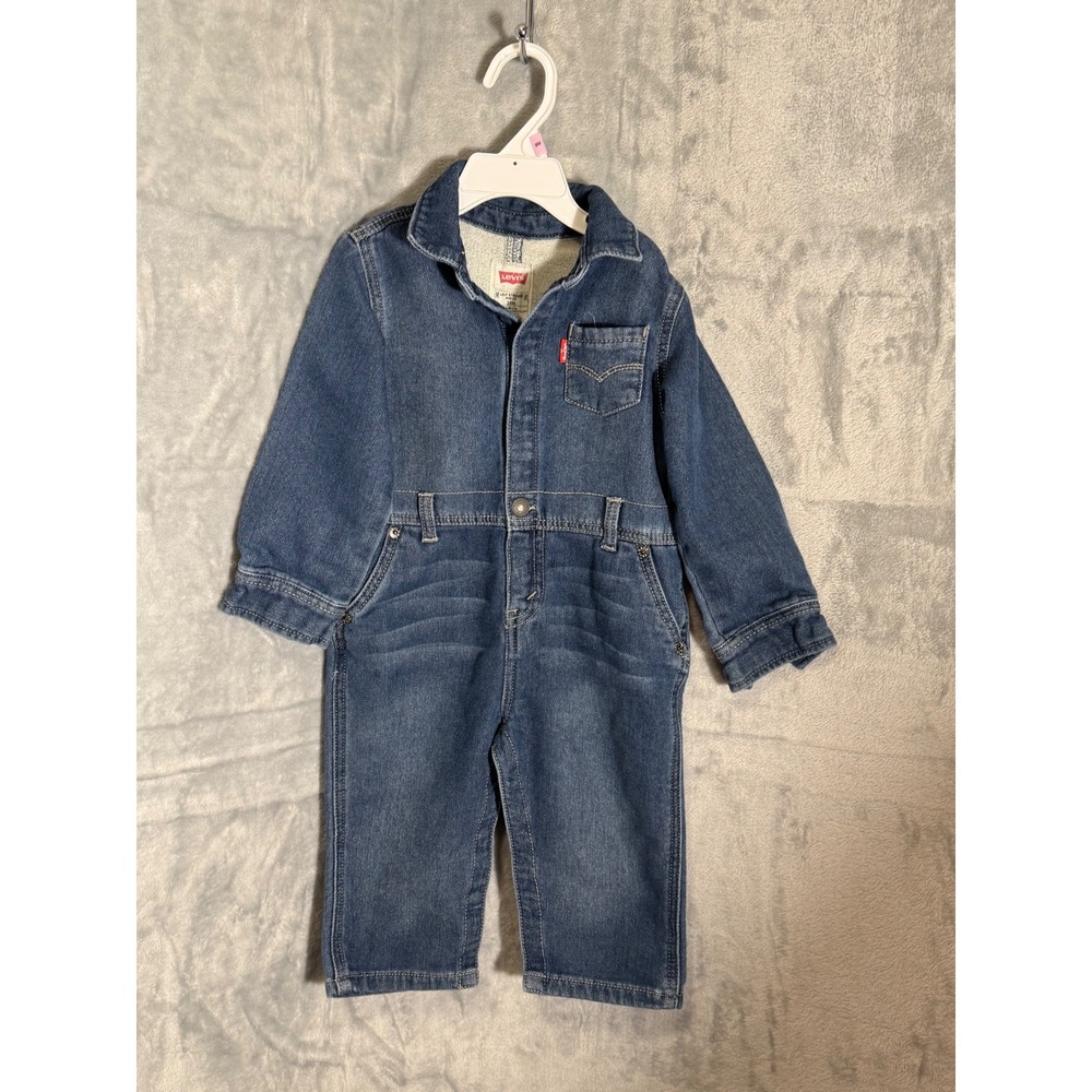 Levis Toddler Boys Denim Coverall Jumpsuit Medium Wash Blue 24M unisex